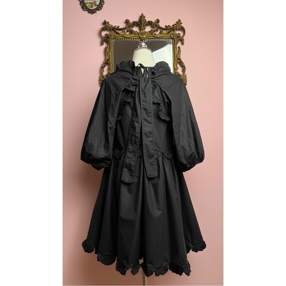 En Saison Black Poplin Scalloped Ruffle Tie Babydoll Mini Dress Small - Picture 4 of 11